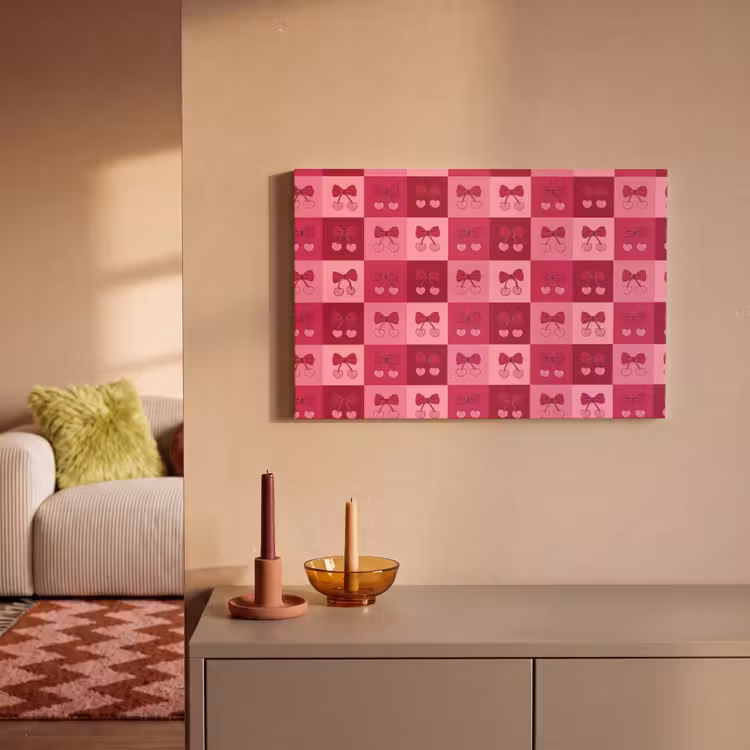 Canvas schilderij - Kersen - Strikjes - Speels - Roze - Bordeaux — 2