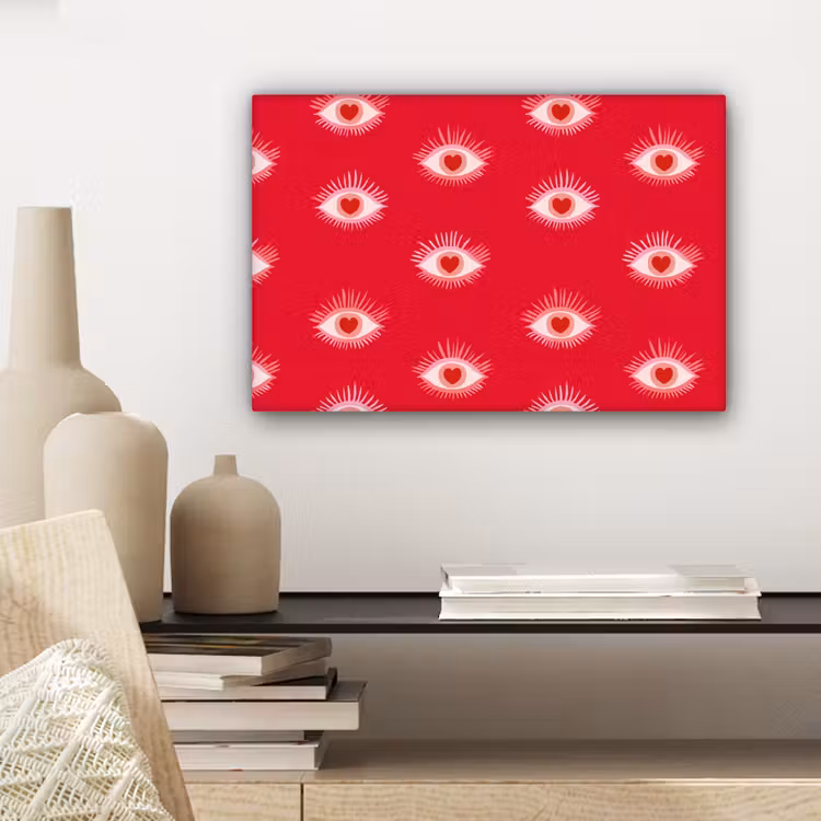 Canvas schilderij - Ogen - Hart - Abstract - Rood - Roze — 5