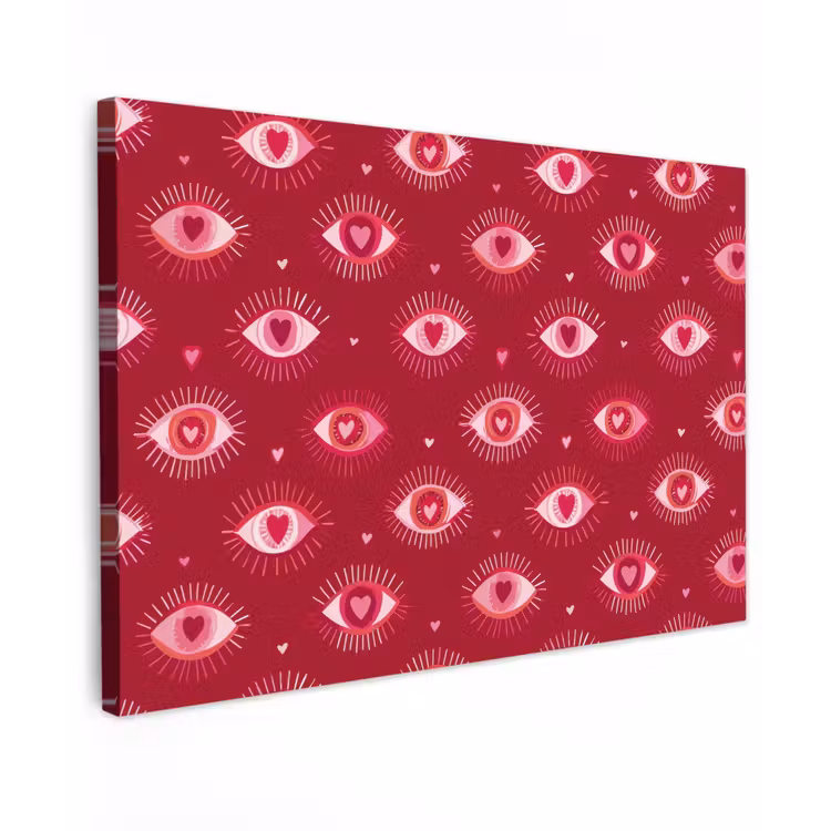 Canvas schilderij - Ogen - Patroon - Roze - Donkerrood — 1