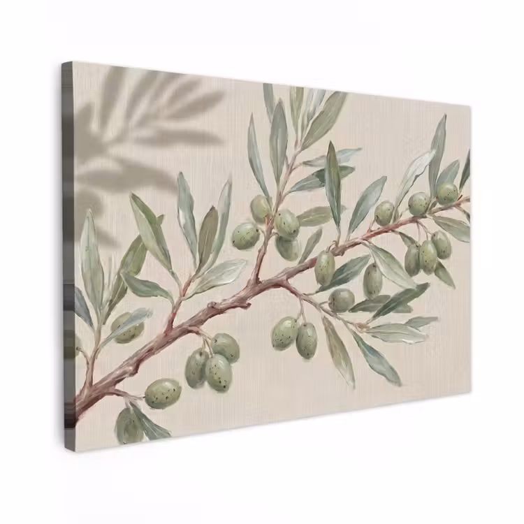 Canvas schilderij - Olijftak - Bladeren - Natuur - Groen - Beige — 1