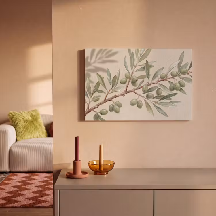 Canvas schilderij - Olijftak - Bladeren - Natuur - Groen - Beige — 2