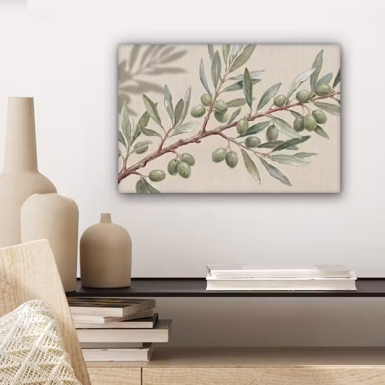 Canvas schilderij - Olijftak - Bladeren - Natuur - Groen - Beige — 5