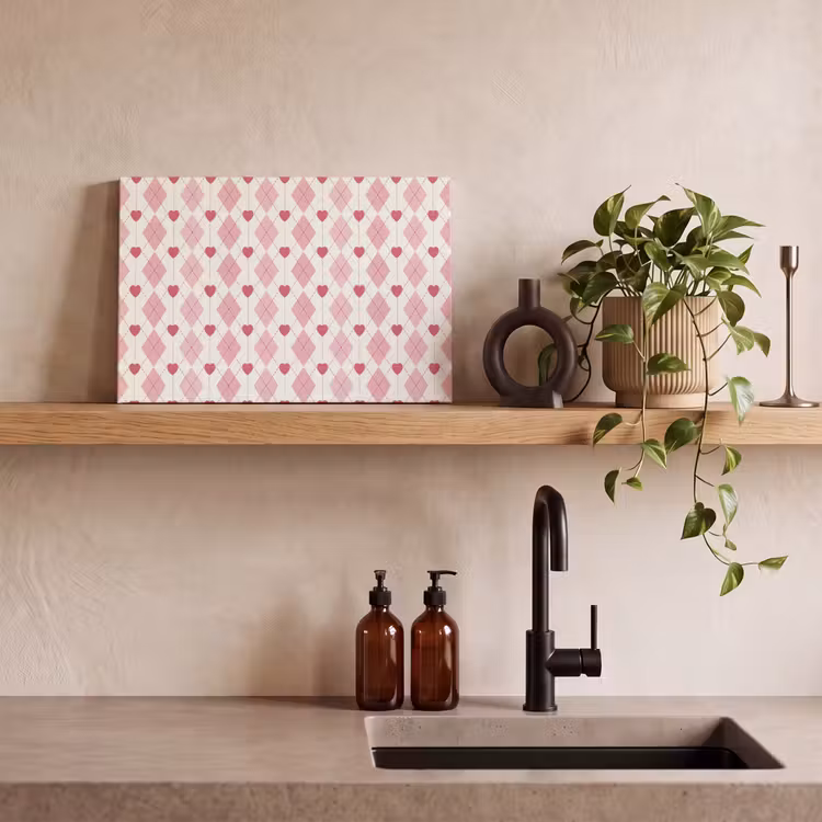 Canvas schilderij - Ruiten - Klassiek - Roze - Wit — 3