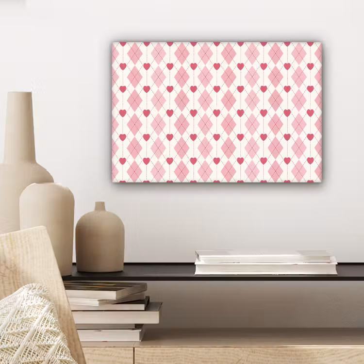 Canvas schilderij - Ruiten - Klassiek - Roze - Wit — 5