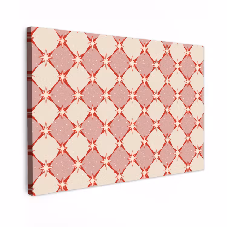 Canvas schilderij - Ruiten - Sterren - Vintage - Oudroze - Rood — 1