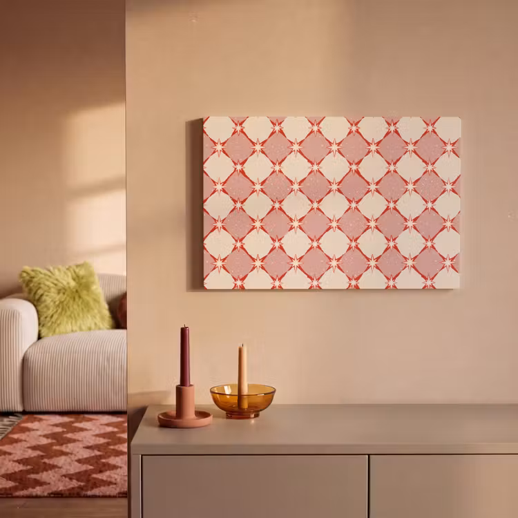 Canvas schilderij - Ruiten - Sterren - Vintage - Oudroze - Rood — 2
