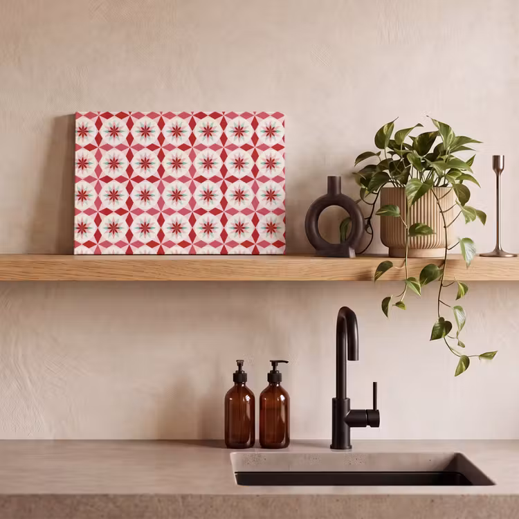 Canvas schilderij - Tegelpatroon - Sterren - Retro - Roze - Mintgroen — 3