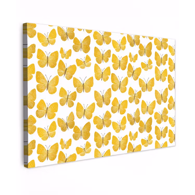 Canvas schilderij - Vlinders - Botanisch - Illustratie - Geel - Wit — 1