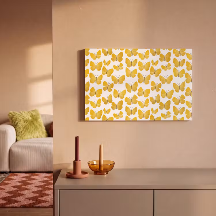 Canvas schilderij - Vlinders - Botanisch - Illustratie - Geel - Wit — 2