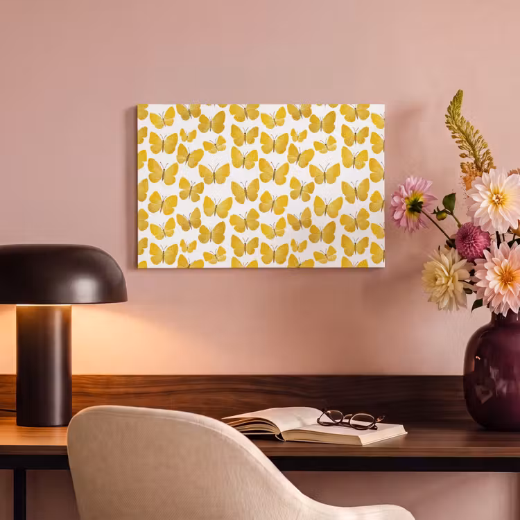 Canvas schilderij - Vlinders - Botanisch - Illustratie - Geel - Wit — 4