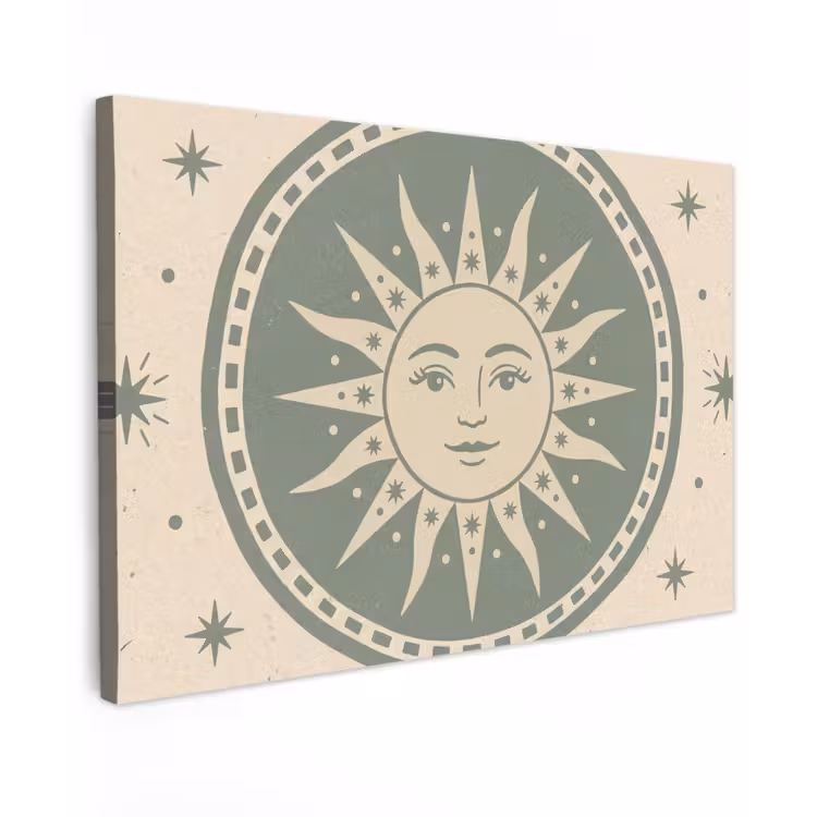 Canvas schilderij - Zon - Sterren - Astrologie - Vintage - Groen — 1