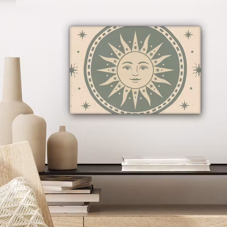 Canvas schilderij - Zon - Sterren - Astrologie - Vintage - Groen — 5