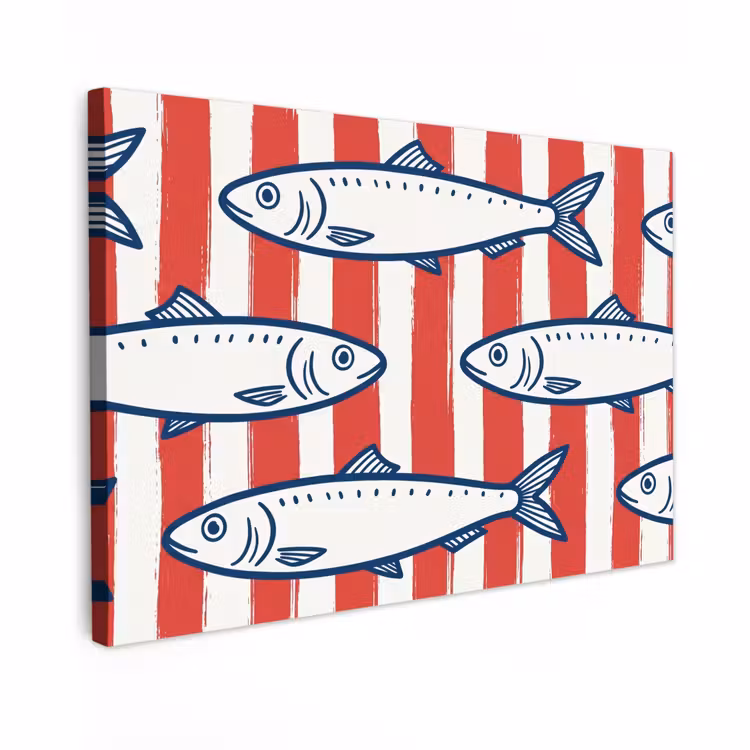 Canvas schilderij - Vis - Patroon - Strepen - Illustratie - Rood — 1