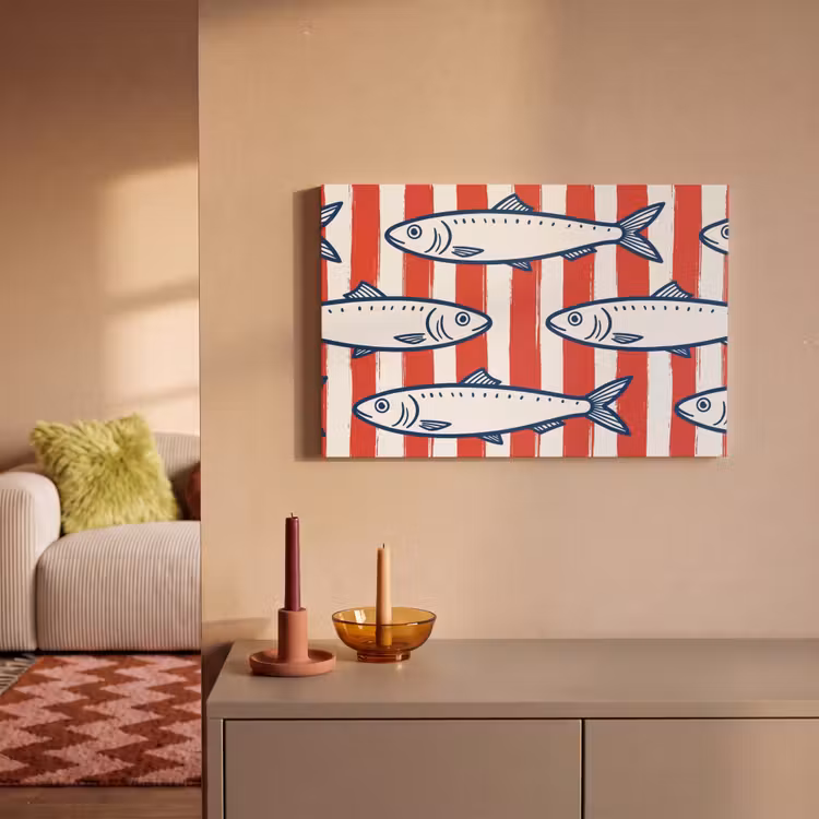 Canvas schilderij - Vis - Patroon - Strepen - Illustratie - Rood — 2