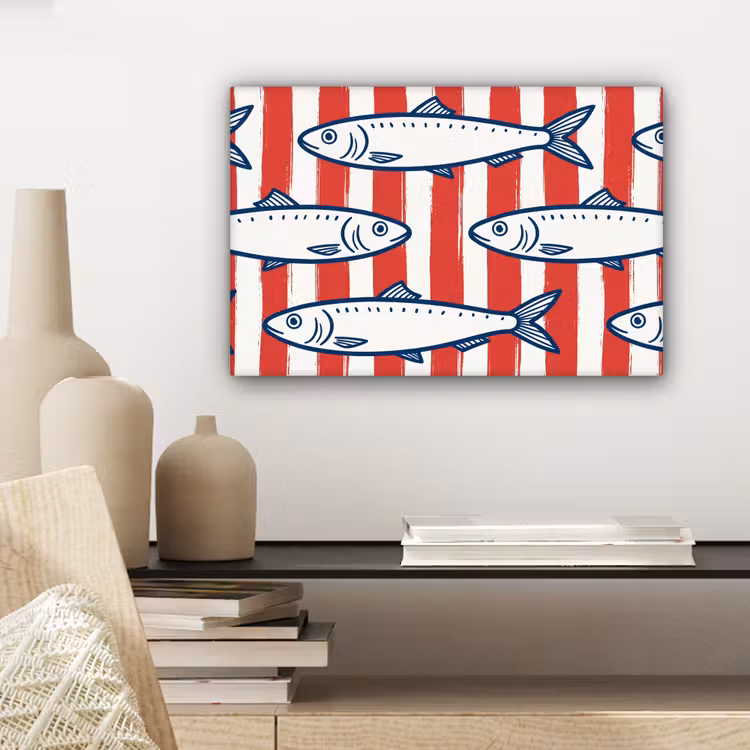 Canvas schilderij - Vis - Patroon - Strepen - Illustratie - Rood — 5
