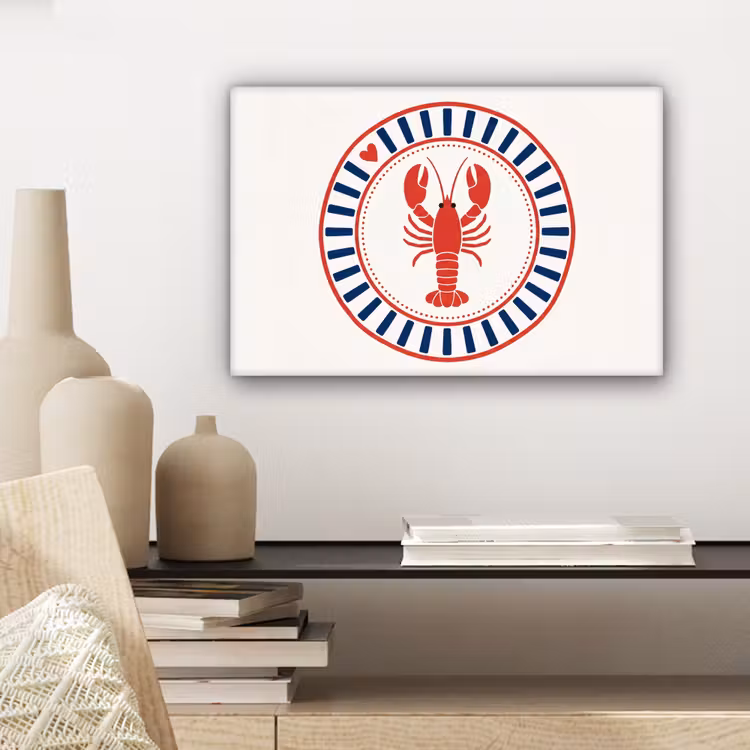 Canvas schilderij - Zeeleven - Kreeft - Embleem - Grafisch - Rood — 5