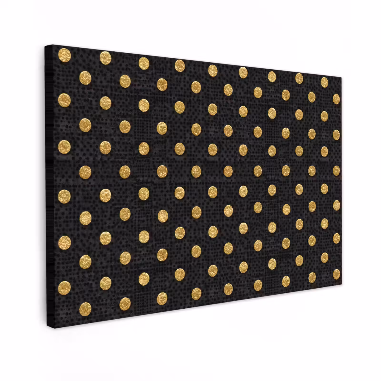 Canvas schilderij - Polka Dot - Stippen - Goud - Zwart — 1
