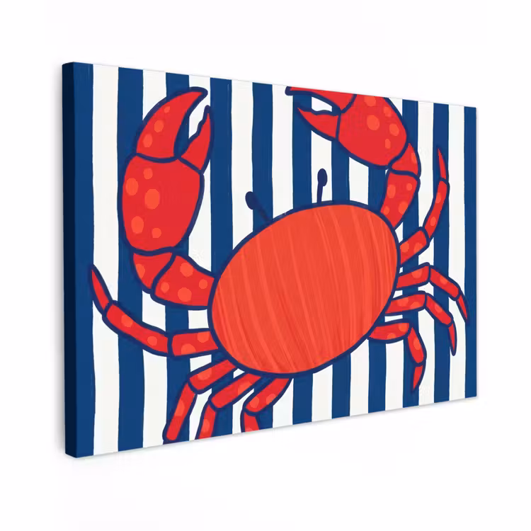 Canvas schilderij - Krab - Strepen - Zeeleven - Illustratie - Rood — 1
