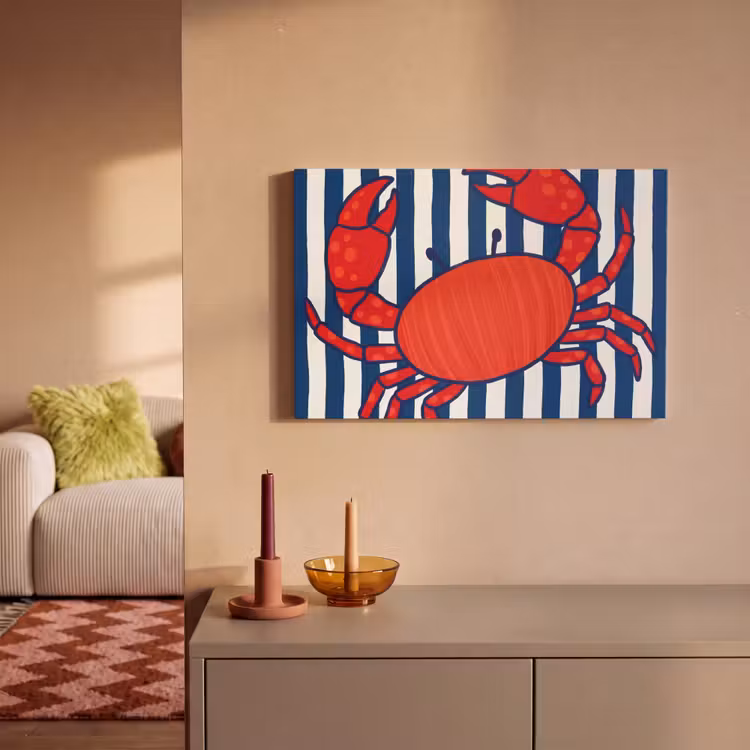Canvas schilderij - Krab - Strepen - Zeeleven - Illustratie - Rood — 2