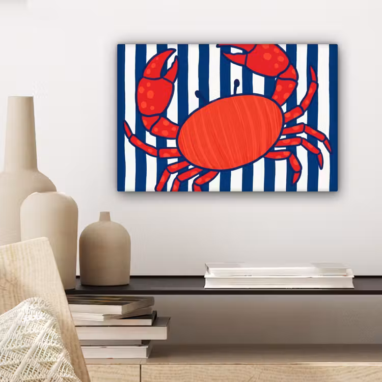 Canvas schilderij - Krab - Strepen - Zeeleven - Illustratie - Rood — 5