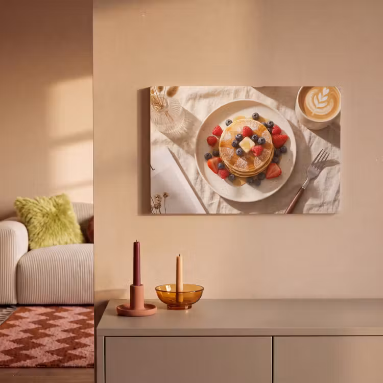 Canvas schilderij - Pannenkoeken - Bessen - Ontbijt - Modern - Beige — 2