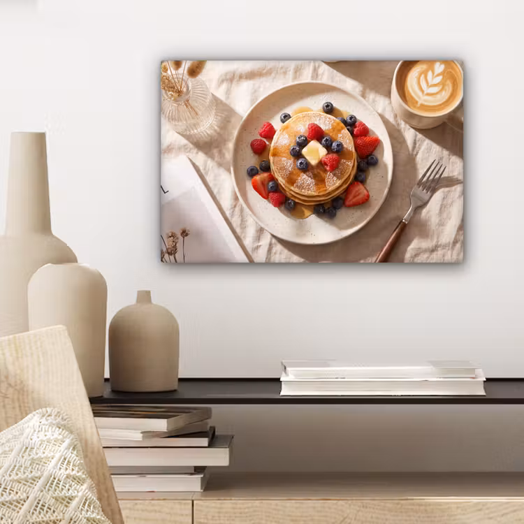 Canvas schilderij - Pannenkoeken - Bessen - Ontbijt - Modern - Beige — 5