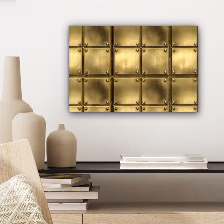 Canvas schilderij - Platen - Industrieel - Stoer - Goud — 5