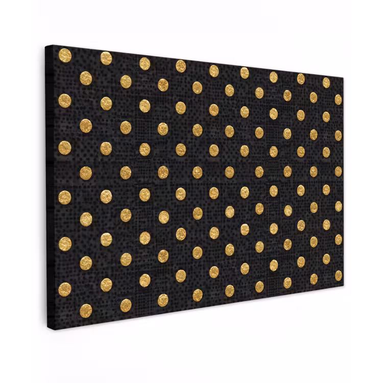 Canvas schilderij - Polka Dot - Stippen - Goud - Zwart — 1