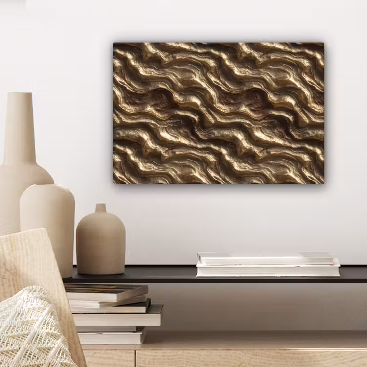 Canvas schilderij - Reliëf - Golven - Abstract - Bronsgoud — 5