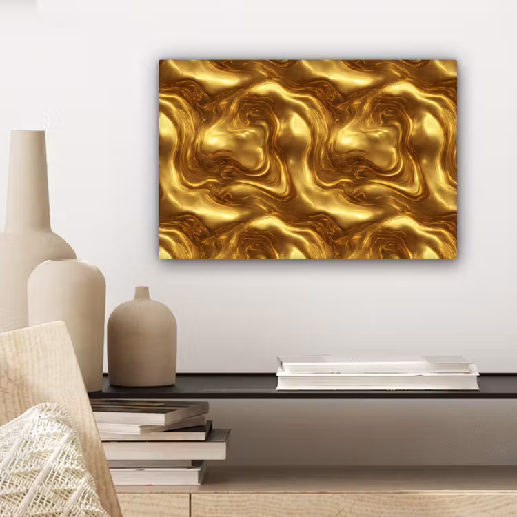 Canvas schilderij - Textuur - Vloeibaar - Organisch - Goud — 5