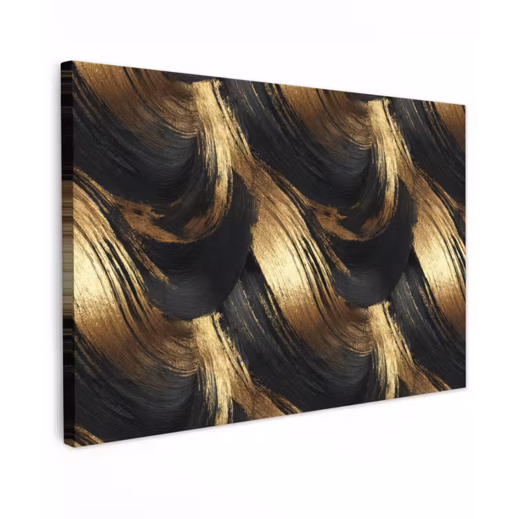 Canvas schilderij - Verfstreken - Abstract - Goud - Zwart — 1
