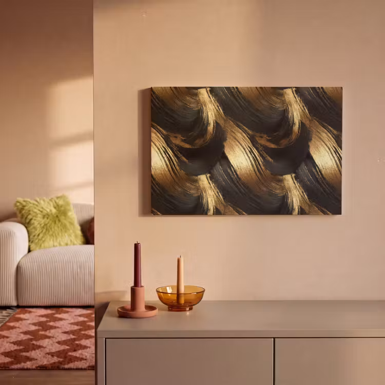 Canvas schilderij - Verfstreken - Abstract - Goud - Zwart — 2