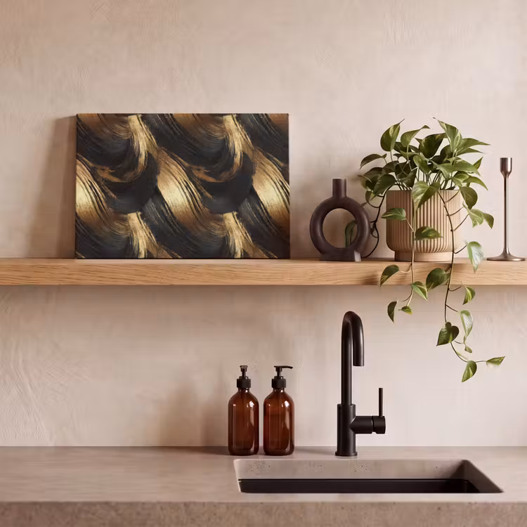 Canvas schilderij - Verfstreken - Abstract - Goud - Zwart — 3