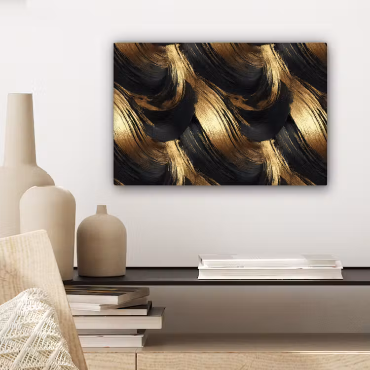 Canvas schilderij - Verfstreken - Abstract - Goud - Zwart — 5