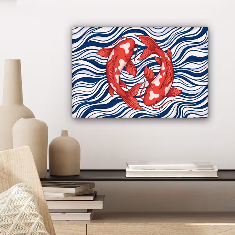 Canvas schilderij - Vis - Water - Natuur - Illustratie - Rood — 5