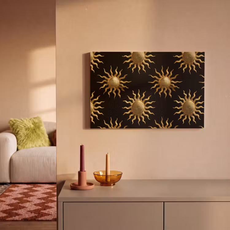 Canvas schilderij - Zon - Patroon - Luxe - Goud - Zwart — 2