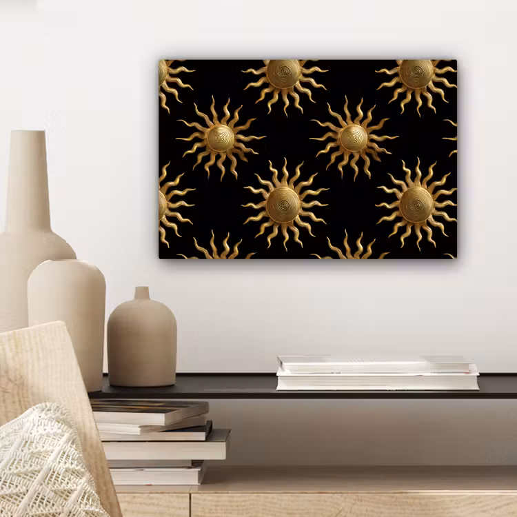 Canvas schilderij - Zon - Patroon - Luxe - Goud - Zwart — 5