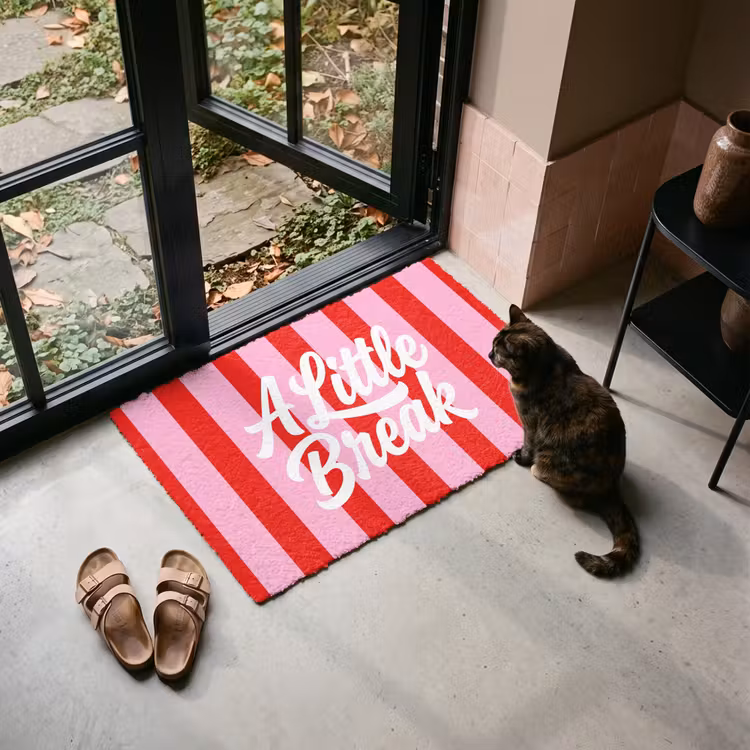 Deurmat - A Little Break - Strepen - Rood - Roze — 2