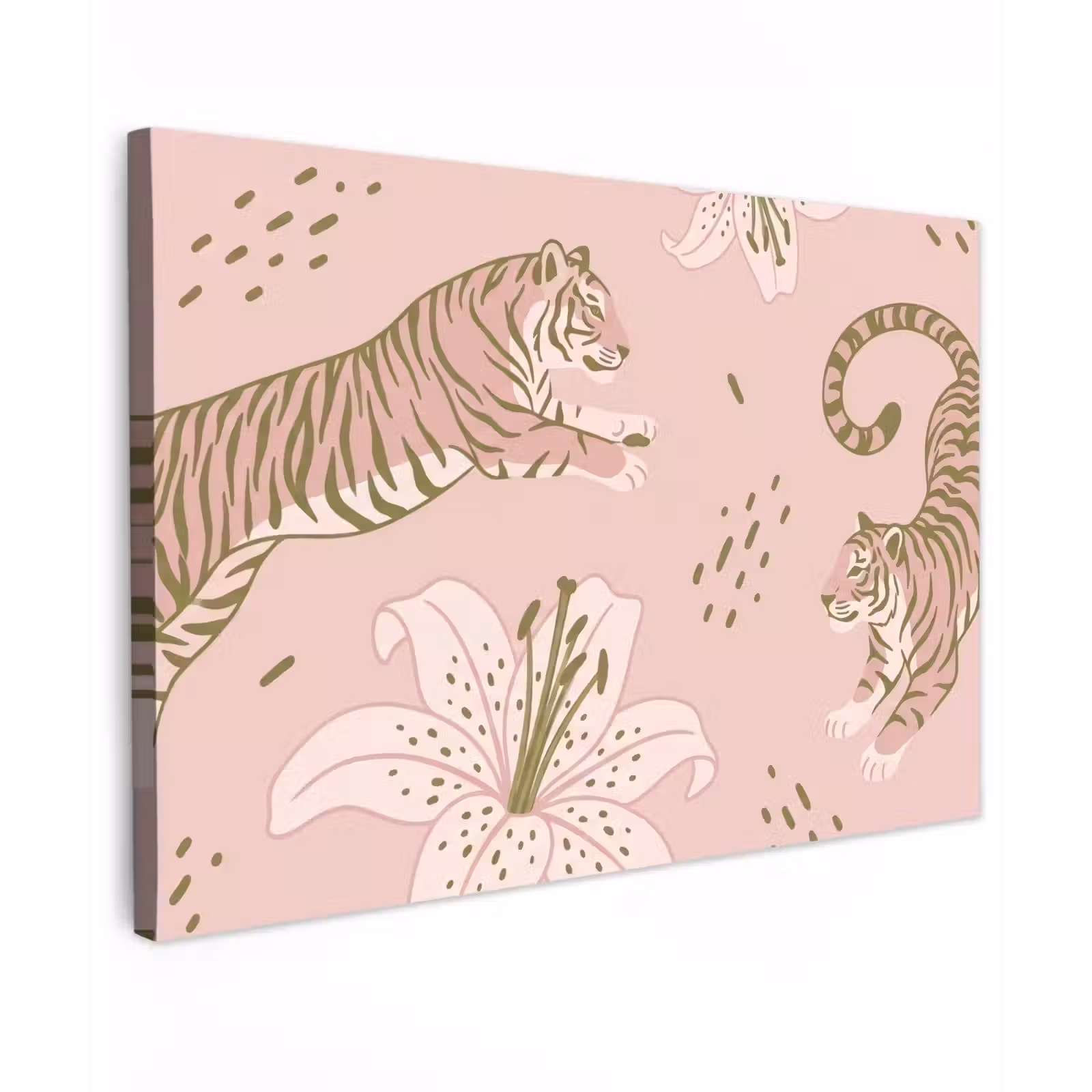 Canvas schilderij - Kat - Springend - Bloemen - Abstract - Roze — 1