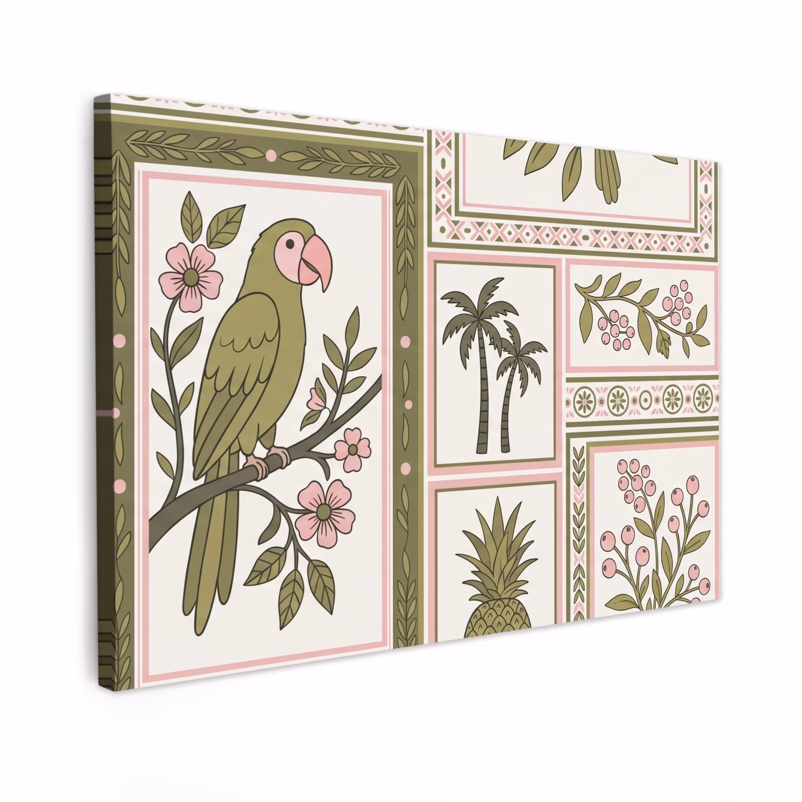 Canvas schilderij - Vogel - Tropisch - Patroon - Decoratief - Groen — 1