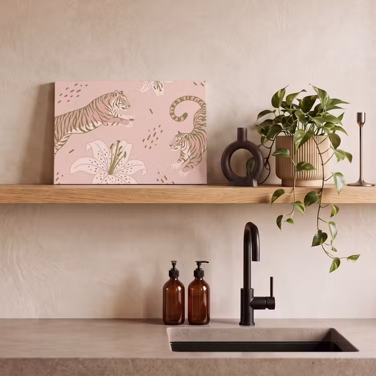 Canvas schilderij - Kat - Springend - Bloemen - Abstract - Roze — 3