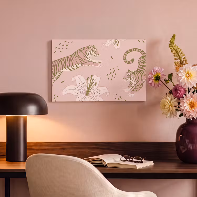 Canvas schilderij - Kat - Springend - Bloemen - Abstract - Roze — 4