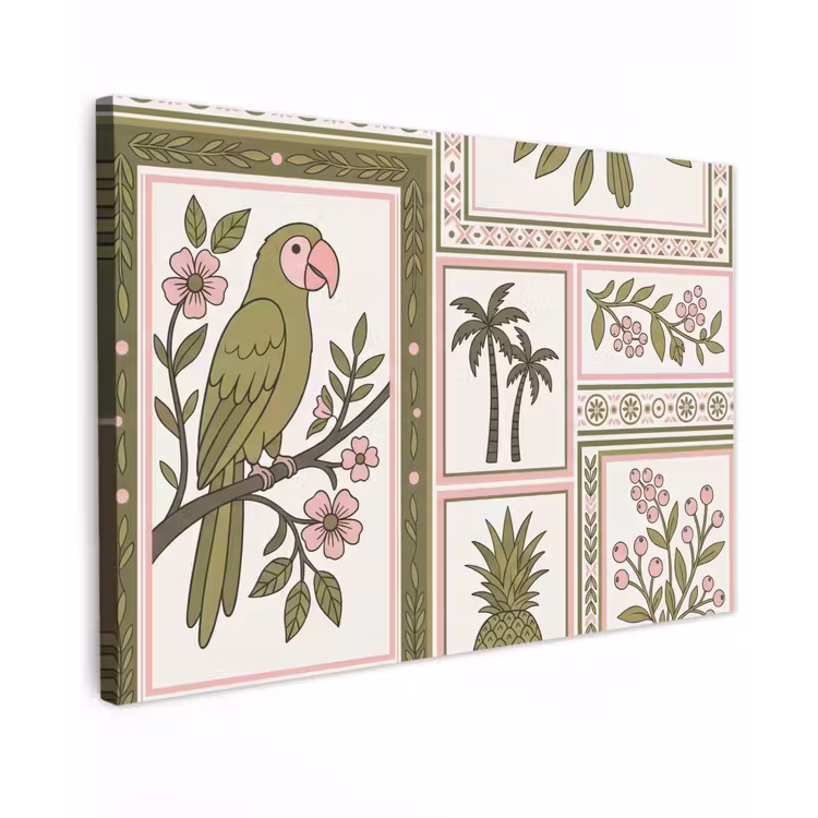 Canvas schilderij - Vogel - Tropisch - Patroon - Decoratief - Groen — 1