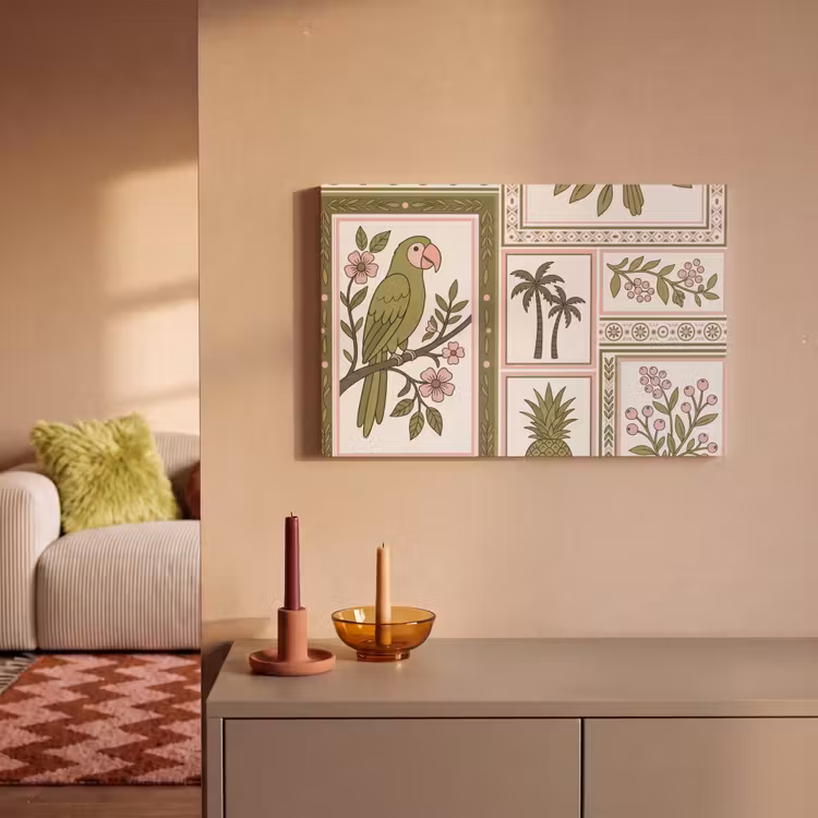 Canvas schilderij - Vogel - Tropisch - Patroon - Decoratief - Groen — 2