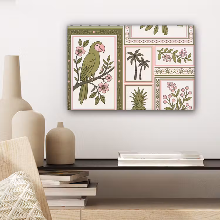 Canvas schilderij - Vogel - Tropisch - Patroon - Decoratief - Groen — 5