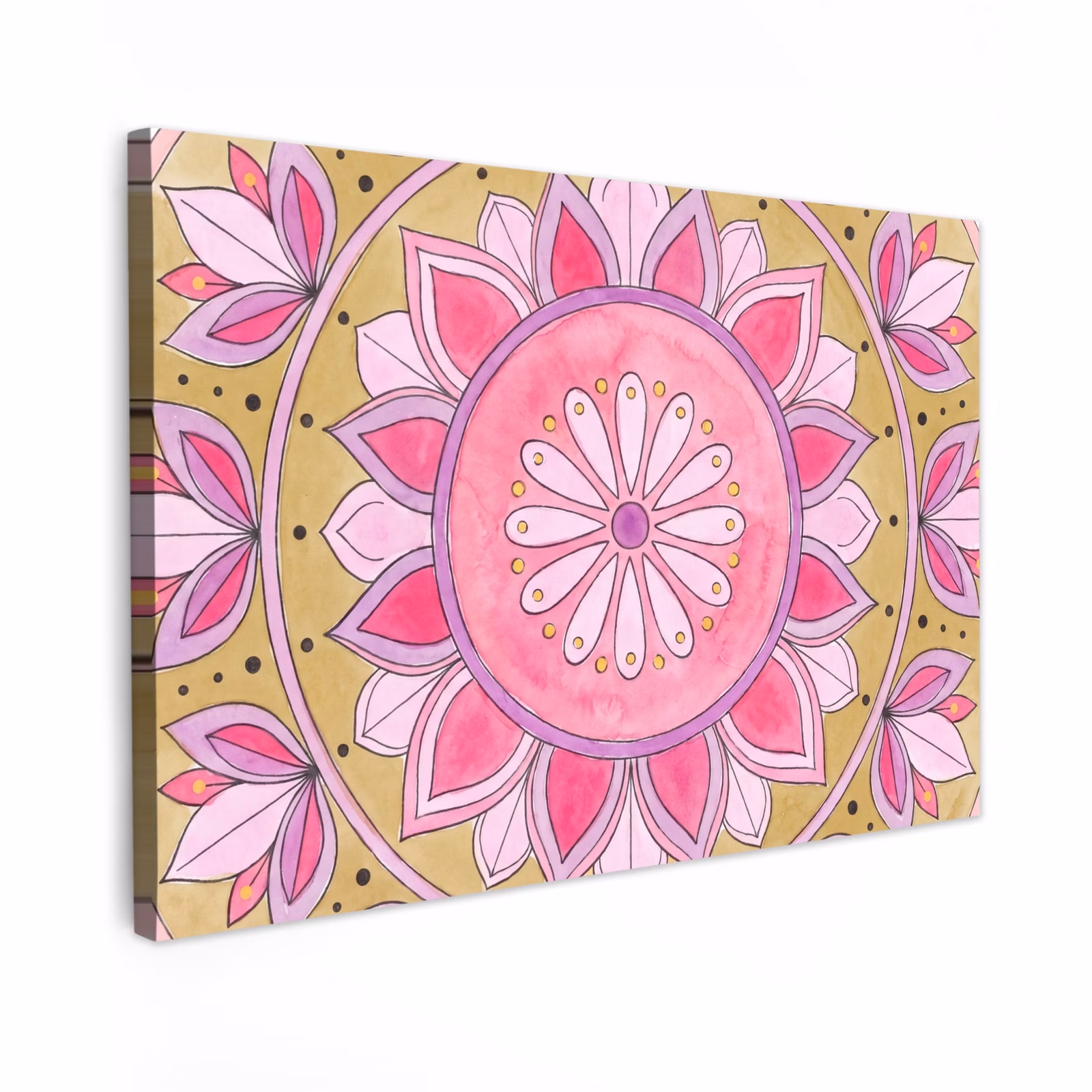 Canvas schilderij - Mandala - Patroon - Kunst - Aquarel - Roze — 1