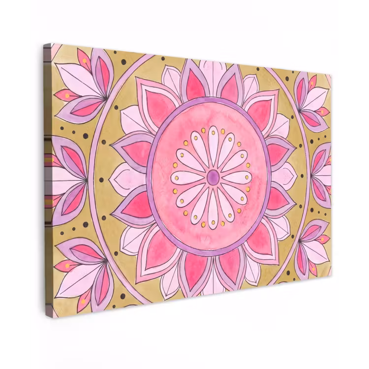 Canvas schilderij - Mandala - Patroon - Kunst - Aquarel - Roze — 1