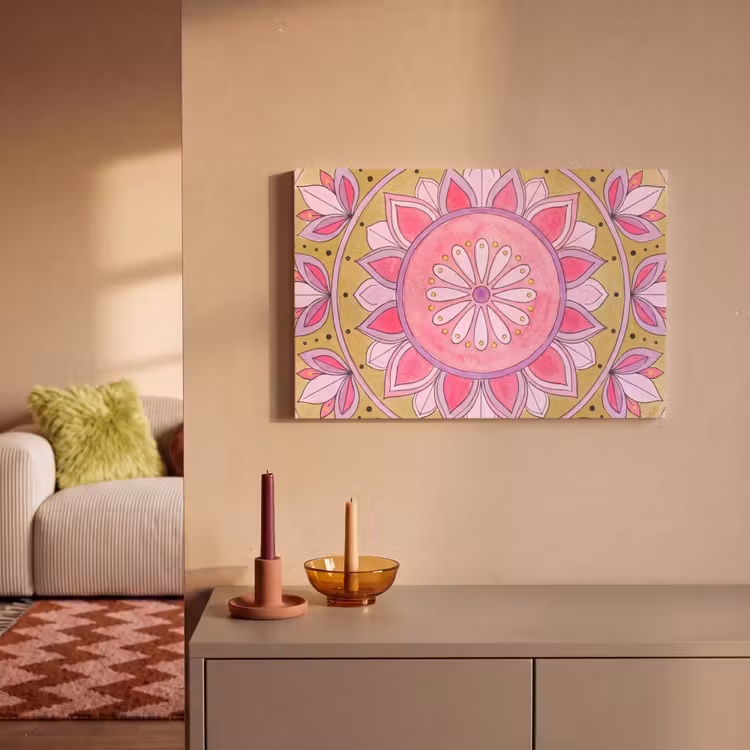 Canvas schilderij - Mandala - Patroon - Kunst - Aquarel - Roze — 2