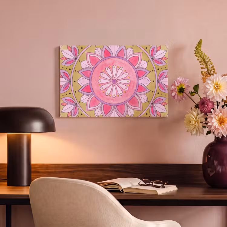 Canvas schilderij - Mandala - Patroon - Kunst - Aquarel - Roze — 4