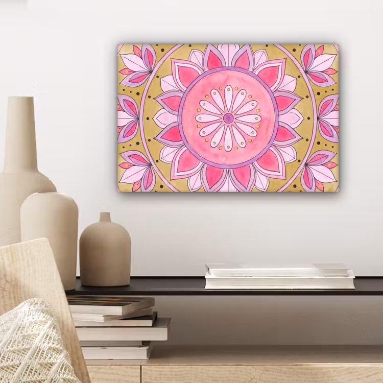 Canvas schilderij - Mandala - Patroon - Kunst - Aquarel - Roze — 5